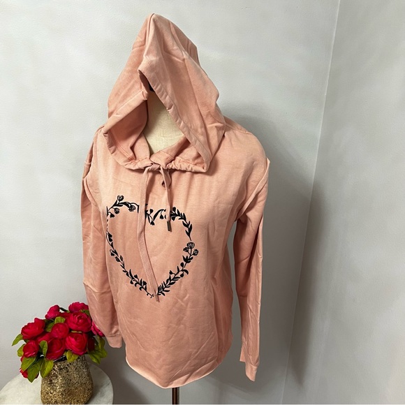 C & C California Pink Hooded Sweatshirt With Heart Detail Print - Size Medium - Picture 5 of 14